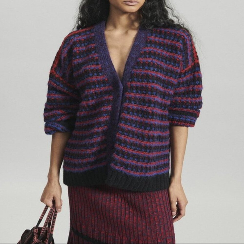 Rachel Comey Shushi Alpaca-Blend Cardigan Large Red Multi